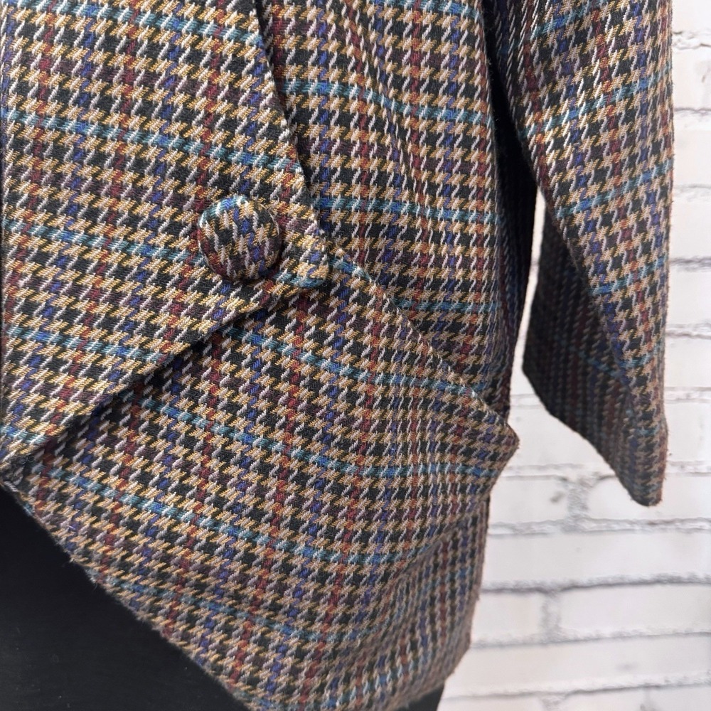 Vintage Houndstooth Tweed Jacket Women's Medium Draped Shawl Collar Open Front - Picture 6 of 16